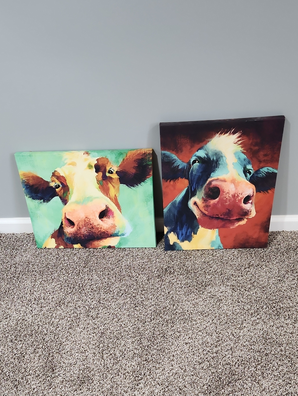 Colorful Cow Canvas Art Set - Two-Piece Farmhouse Wall Decor